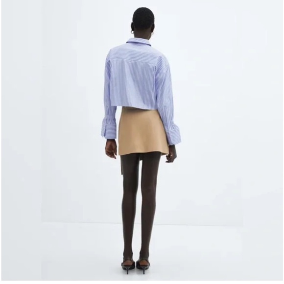 Mango Tan Wrap Mini Skirt with Asymmetrical Pleats - Picture 3 of 10